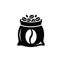Black and white icon of a burlap sack filled with coffee beans
