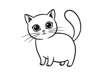 Naklejka premium Cute Cartoon Cat Outline Illustration | Minimalist Line Art Pet for Children's Books, Coloring Pages, and Graphic Design