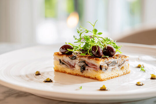 Elegant Proven&ccedil;al pissaladi&egrave;re tart with onions and anchovies