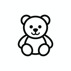 Simple black outline of a cute teddy bear sitting on a white background