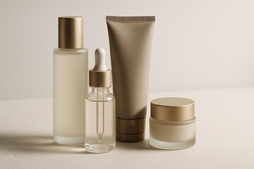 Elegant Still Life of Skin Care Products in Neutral Tones for Beauty and Wellness
