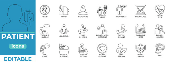 Editable patient vector icons for medical, clinic, and healthcare use