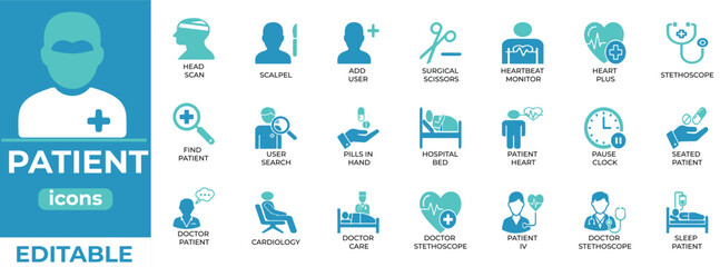 Editable patient vector icons for medical, clinic, and healthcare use