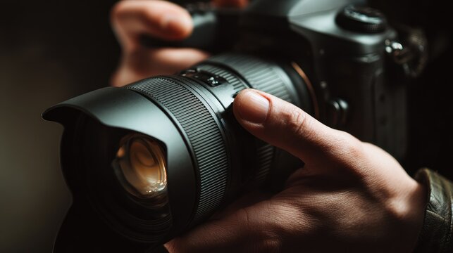 Hands holding a professional camera