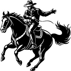 Cowboy Riding Bucking Horse Silhouette Art Design for Western Themes