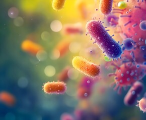 Fototapeta premium colorful bacteria and virus cells under microscope view