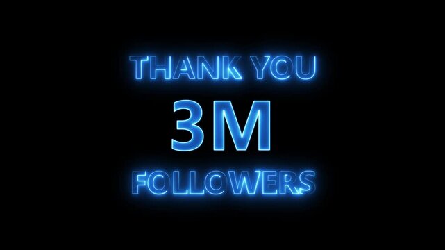 Glowing neon sign thanking viewers for reaching three million followers