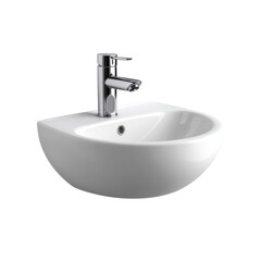 Modern elegant sink with sleek curved basin and shiny chrome faucet, ideal for contemporary bathroom interiors, on transparent background