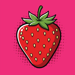 strawberry pop art icon with pink halftone background