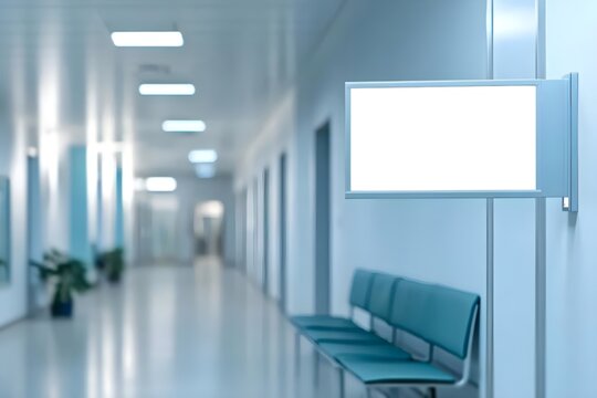 A blank signboard mockup on hospital wall, digital hospital board mockup 