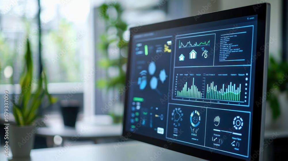Poster modern computer display with data visualizations