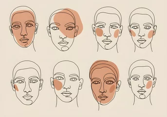 Poster Diverse Faces Line Art with Abstract Color Fill   Minimalist Illustration of Different Skin Tones and Facial Features for Beauty and Inclusion Concepts