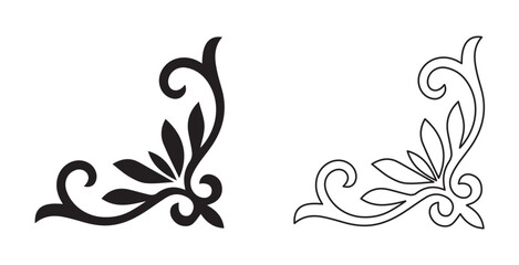 Decorative vintage frame corner template ornament art Solid and Outline