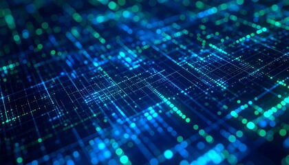 Abstract digital network.  Glowing lines and dots.  Intricate grid pattern