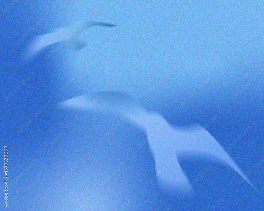 Aufkleber abstract blue background with subtle birdlike forms in motion soft hues and textured surface