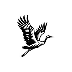 Elegant Black Crane in Flight Stylized Design.