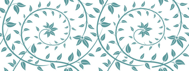 Whimsical spiral leaf seamless pattern with botanical swirls and organic flow, ideal for wallpapers, fabrics, and elegant decorative nature-inspired designs.