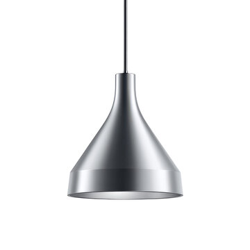 Sleek metallic pendant light with conical shape and polished finish, ideal for modern interiors and minimal spaces, on transparent background