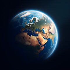 Earth and Moon in Space with Blue Globe and Stars