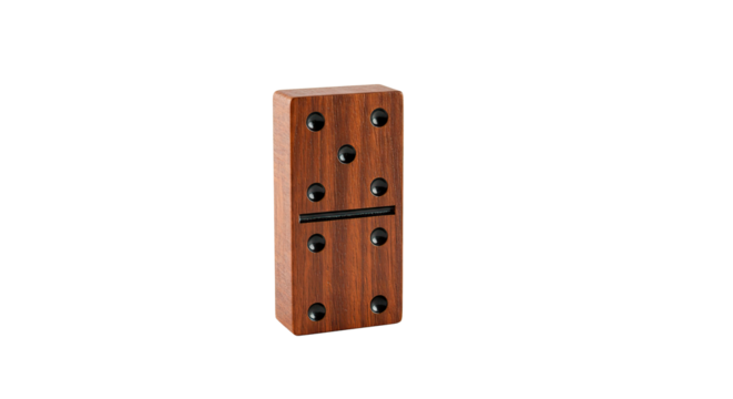 Wooden domino game piece with five and three dots for playing tabletop games and fun leisure activities
