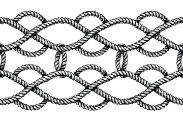 Nautical Rope Seamless Vector Pattern. Detailed Engraved Knot Texture. Black and White Marine Background