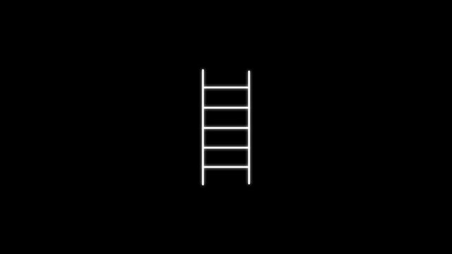 Black line Fire escape icon isolated on white background. Pompier ladder. Fireman scaling ladder with a pole. 4K Video motion graphic animation