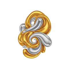 Abstract gold and silver liquid swirls 3D render metallic shiny luxury elegant modern art design element decorative background texture illustration