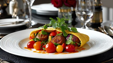Elegant Brunch Omelette with Mini Sausages