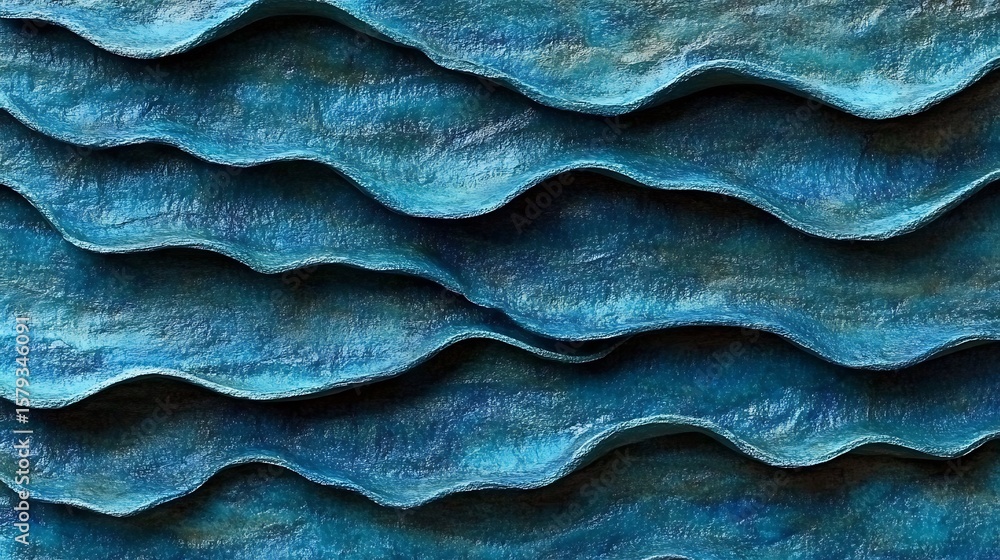 Poster sculpted aqueous texture waves flowing rhythmically in textured cyan and azure gradients