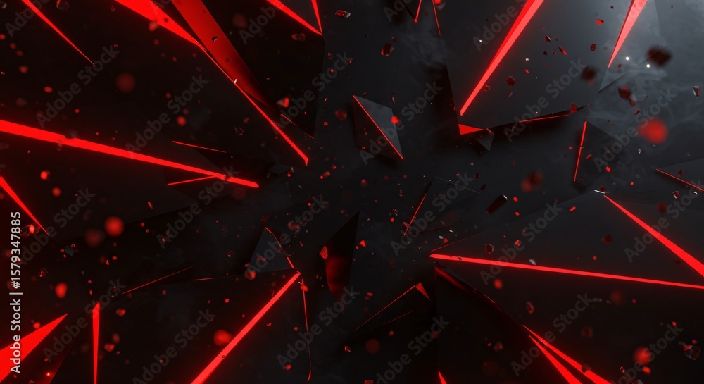 Poster abstract dark background with red glowing lines and geometric shapes in a dynamic composition