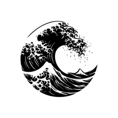 Circular Graphic of a Powerful Ocean Wave.