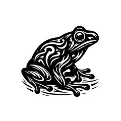 Tribal Frog Tattoo Design – Black and White Stylized Amphibian Illustration