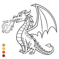 fire-dragon-natural-coloring-page--black-and-white vector illustration