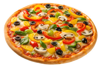 Vegetarian pizza isolated on transparent background for healthy food and meal promotions