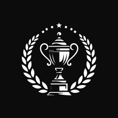 Stylized Trophy with Laurel Wreath and Starry Crown Vector Illustration.