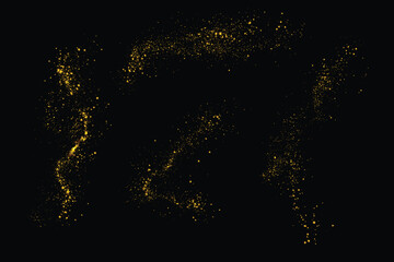 Golden stardust set of isolated vector gold glitter splatter texture design