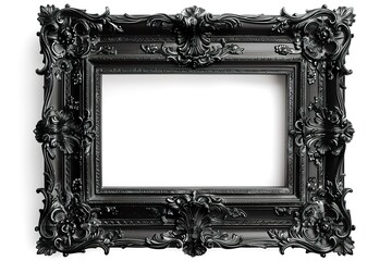 single charcoal grey ornate vintage picture frame with intricate designs transparent background 