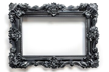 single charcoal grey ornate vintage picture frame with intricate designs transparent background 
