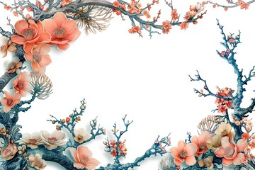 single coral ornate vintage picture frame with floral accents transparent background 