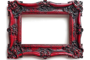 single cherry red ornate vintage picture frame with detailed borders transparent background 