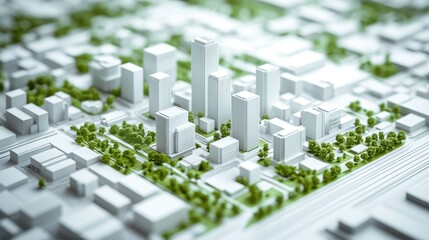 Modern City Planning Model with Skyscrapers and Roads in 3D