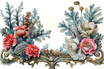 single coral ornate vintage picture frame with floral accents transparent background 