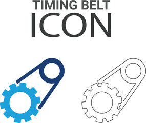 Timing belt Line art icons, such as turbocharger diagnostics, fuel injector, turbine, spark plug, and more. Vector illustration. Easily changes to any color.