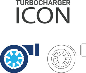 Turbocharger Line art icons, such as turbocharger diagnostics, fuel injector, turbine, spark plug, and more. Vector illustration. Easily changes to any color.