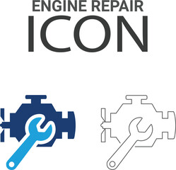 Engine repair Line art icons, such as turbocharger diagnostics, fuel injector, turbine, spark plug, and more. Vector illustration. Easily changes to any color.