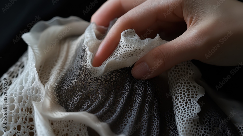 Poster close-up of 3d printed synthetic fabric with textured patterns