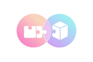 Fototapeta premium Two Overlapping Pastel Circles with Puzzle Piece Icons