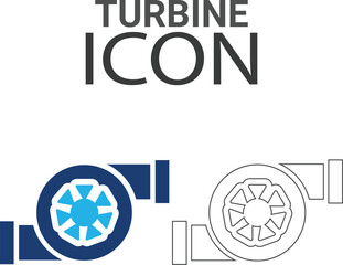 Turbine Line art icons, such as turbocharger diagnostics, fuel injector, turbine, spark plug, and more. Vector illustration. Easily changes to any color.