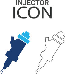 Injector Line art icons, such as turbocharger diagnostics, fuel injector, turbine, spark plug, and more. Vector illustration. Easily changes to any color.