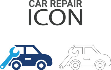 Car repair Line art icons, such as turbocharger diagnostics, fuel injector, turbine, spark plug, and more. Vector illustration. Easily changes to any color.